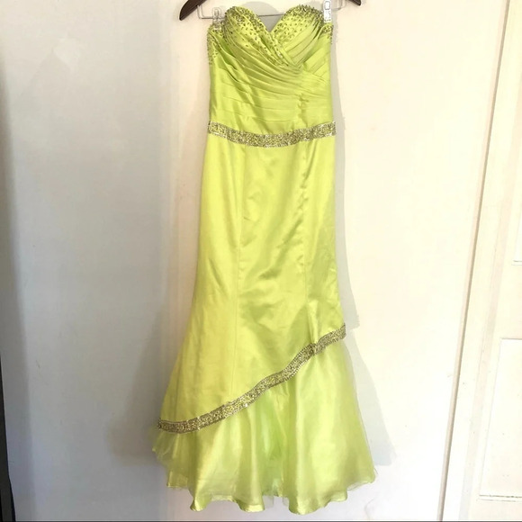 The Cool Collection Rhinestone Mermaid Prom Dress Lime Green 2 XS - Picture 2 of 9